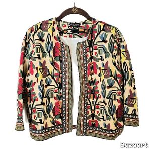 Womens Floral Multicolored Oriental  Patterned Lightweight Blazer Coat Jacket L